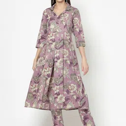 KALINI Floral Printed Regular Pure Cotton Kurta With Trousers image 5