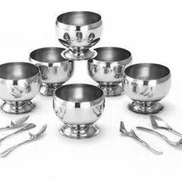 steeple Stainless Steel Dessert Bowl 6 Pcs Round Ice Cream Cup and 6 Spoon Stainless Steel Dessert Bowl (12 PCS) Disposable-picture-42