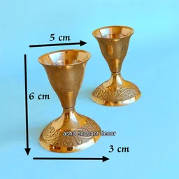 asha enchant decor Handcrafted Brass Candle Holders with Emboss Base Brass 2 - Cup Candle Holder Set image 5