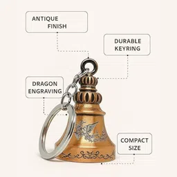 marmoris ecom Guardian Bell Keychain for Goodluck, Vintage Tibetan Bell Keyring- 2 Pc Bronze Key Chain image 2