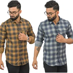 hems trends Men Regular Fit Checkered Spread Collar Casual Shirt-picture-23