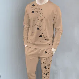 tripr Men Night Suit Set Beige, Black Printed image 3