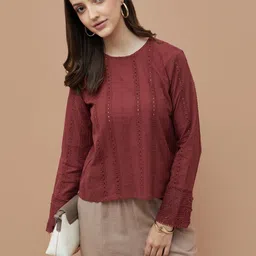 fame forever by lifestyle Casual Regular Sleeves Solid Women Brown Top-picture-19