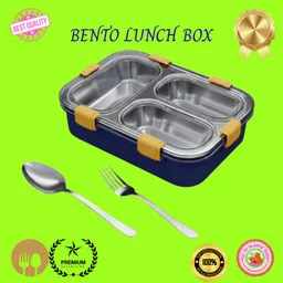 moira international Compartment -3 Sealed Leak Proof Stainless Steel For Kid's & Adult_B202 3 Containers Lunch Box-picture-23