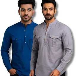crowntail Pack of 2 Men Solid Pure Cotton Straight Kurta-picture-18