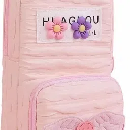 parshya Large Capacity Stationery Organizer Cute Pink Quilted Pencil Pouch for Girls Angel Wing Design, Flower Charm, Pom-Pom Art Canvas Pencil Box-picture-30