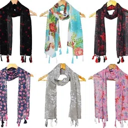 riddle needle Printed Chiffon Women Multicolor Scarf, Stole, Fancy Scarf-picture-20