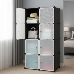 etoly 8-Shelf Plastic Collapsible Cupboard Cloth Stand PC Collapsible Wardrobe image 2