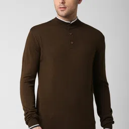 peter england Men Solid High Neck Brown Sweater-picture-12