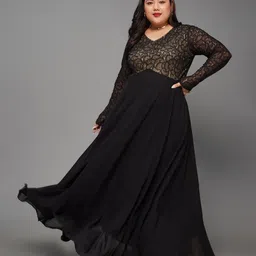 miss chase Women Fit and Flare Black Maxi/Full Length Dress-picture-34