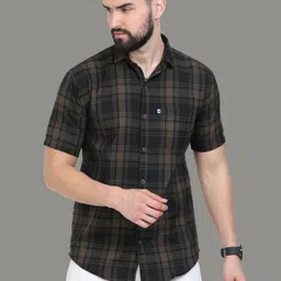 allwin paul Men Regular Fit Checkered Cut Away Collar Casual Shirt-picture-17