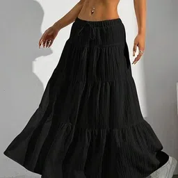 sargamteaders Women Solid Regular Black Skirt image 3