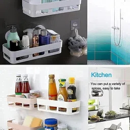 gjworld 4 PSC BATHROOM RACK AND SOAP DIASK Plastic Wall Shelf image 3