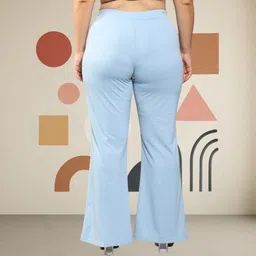 hocc Women Loose Fit Light Blue Lycra Blend Trousers image 3
