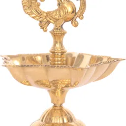 t-ka108 Brass Shine Finish 4" Stand/Pillar Diya/Deepak/Lamp/Lantern in Peacock Design Brass Table Diya-picture-19