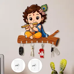 cw crafts world Beautiful Krishna Key Holder For Wall || Wood Key Holder image 4
