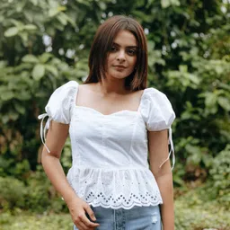 ladakdi Casual Puff Sleeves Lace Women White Top-picture-10