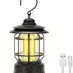xydrozen Dimmable Vintage Camping Light Black Metal, Plastic Hanging Lantern image 1