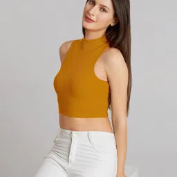 BerryBird High Neck Sleeveless Solid Crop Top image 2