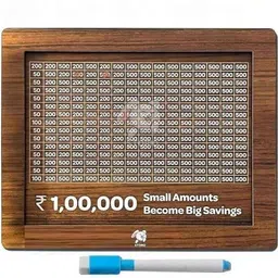 aorihome Wooden ₹1 Lakh Savings Challenge Piggy Bank with Tracker & Goal Display Coin Bank image 1
