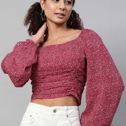 street9 Casual Regular Sleeves Floral Print Women Maroon Top-picture-15