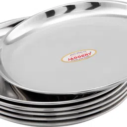 jaggery Stainless Steel Heavy Gauge Mirror Finish Quarter Dinner Plate/ Thali / Lunch Plate, Set of 6, Dia- 18.5cm, approx-7.5 inch (Set of 6pcs) Quarter Plate image 4