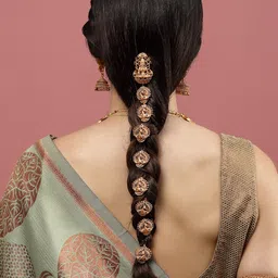 PANASH Gold-Plated Kundan-Studded Peacock Shaped Temple Layered Jewellery Set image 5