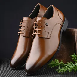 house of pataudi Men Tan Solid Formal Officewear Derbys With Perforated Detail Derby For Men-picture-27