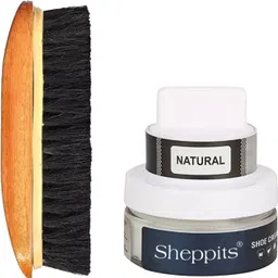 Sheppits Premium Wooden Shoe Polish Brush (Black) & Leather Shoe Cream (Natural) Shoe Care Kit-image-14