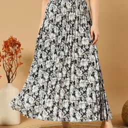 zwerlon Women Floral Print Flared Black Skirt image 1