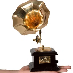 ecraftindia Brown Brass Music Decorative Gramophone Showpiece image 5