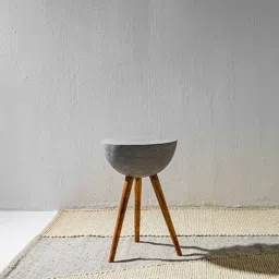 objectry Dome Concrete Top End Table In Grey & Brown Colour image 4