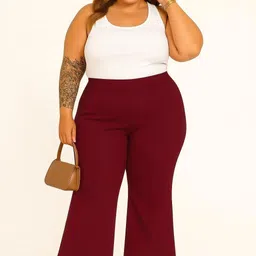 chrome & coral Women Flared Maroon Cotton Blend Trousers-picture-11