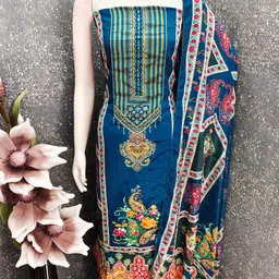 ankit fashion Unstitched Silk Blend Salwar Suit Material Printed image 2