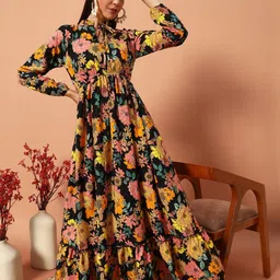 zwerlon Women A-line Multicolor Maxi/Full Length Dress image 5