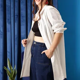 curvy street Women Regular Fit Solid Spread Collar Casual Shirt image 3