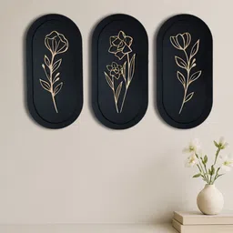 woodscut Floral Wall Decoration Panel Set | 3 Frame Set Wooden Wall Decor Art Pack of 3-picture-34