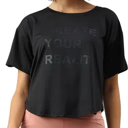 mkh Women Graphic Print Crew Neck Polyester Black T-Shirt-picture-21