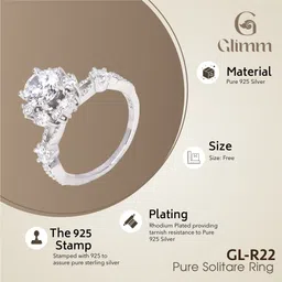 glimm jewel GL-R22 Pure Solitaire, Adjustable Size 5/6/7 Perfect for Girls, Jewelry Kit, 925 Sterling Silver Rhodium Plated Ring image 1