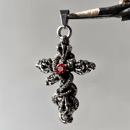 kurmashop Stainless Steel Cross Pendant Chain for Men Sterling Silver Cubic Zirconia Stainless Steel Pendant Set image 4