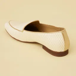 manyavar Soft Cream Self Patterned Loafers | Men's Ethnic Jutti | Juttis and Mojaris Party Wear For Men image 2