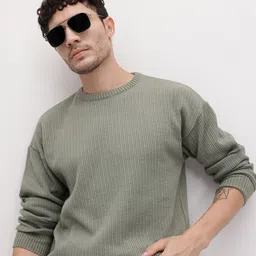 roadster Men Self Design Round Neck Grey Sweater-picture-24