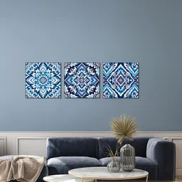 nestroots Blue and White Tile Collection Call Wall Painting Set of 3 Black Frame image 1