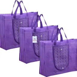 heart home Front Pocket Grocery Bag with Handle|Pack of 3|Purple Pack of 3 Grocery Bags-picture-23