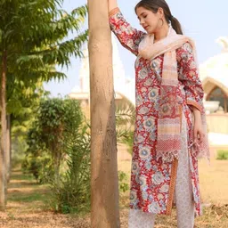 royal export Women Cotton Blend Kurta Pant Dupatta Set image 2