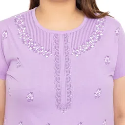 star touch Women Printed Round Neck Cotton Blend Purple T-Shirt image 4