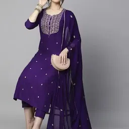 rekha tex fab Women Cotton Rayon Kurti Pant Dupatta Set image 1