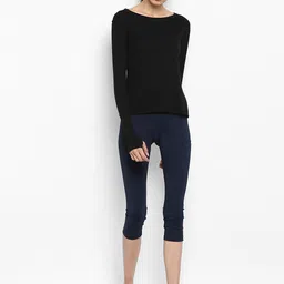 ap'pulse Women Solid Round Neck Pure Cotton Black T-Shirt image 4