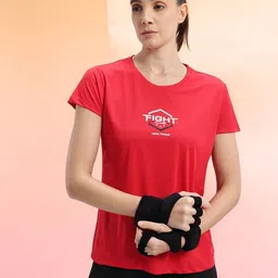 hrx by hrithik roshan Women Printed Round Neck Polyester Red T-Shirt-picture-21