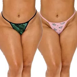 zoqq Pack of 2 Women Thong Dark Green, Pink Panty-picture-12